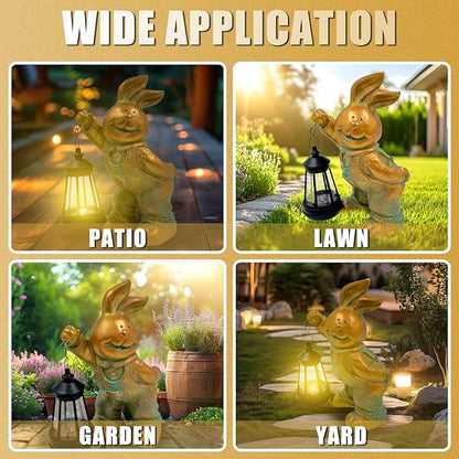 Outdoor Bunny Statue Solar Lantern for Garden Yard Lawn Patio Bronze Rabbit Figurine Decorations Housewarming for Mom Grandma Women