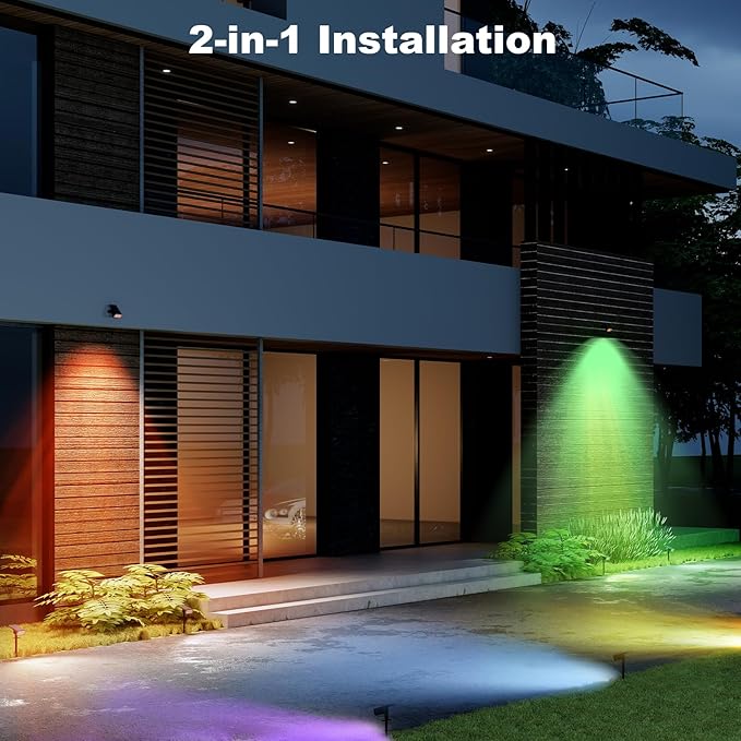 Solar Lights Outdoor Waterproof, 4 Pack RGB Solar Spot Lights Outdoor, 16 LED High Brightness Landscape Lighting, 1800mAh 8 Modes Solar Outdoor Lights for Yard Garden Decor, IP65