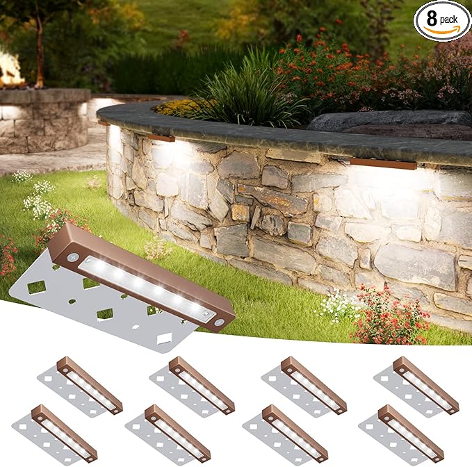 VOLISUN 8 Pack 7 Inch Retaining Wall Lights, Waterproof LED Hardscape Lighting, Cuttable Low Voltage Landscape Lighting, 12V Paver Lights, 3W Outdoor Step Lights, 5000K Daylight, ETL