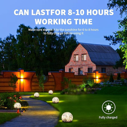 Garden Decoration, Cracked Glass Solar Globe Lights for Yard Pathway Patio Halloween Christmas Outside Decor,Warm White 2 Pack 50 LED(4.7”)