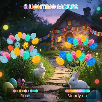 4 Pack 32 Led Solar Easter Egg Lights, Colorful Garden Swaying Firefly Lights Outdoor with 2 Lighting Modes, Waterproof Solar Stake Lights for landscaped Yards, Porches and Patio Easter Decorations