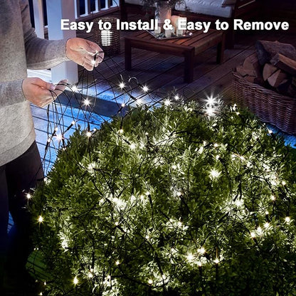 echosari Solar Powered Net Lights, 200 LED 9.8Ft x 6.6Ft Christmas Bush net Lights Dark Green Wire Auto On/Off 8 Modes Net Lights Outdoor Mesh Lights for Bushes Shrubs Lawn Decoration (Cool White)