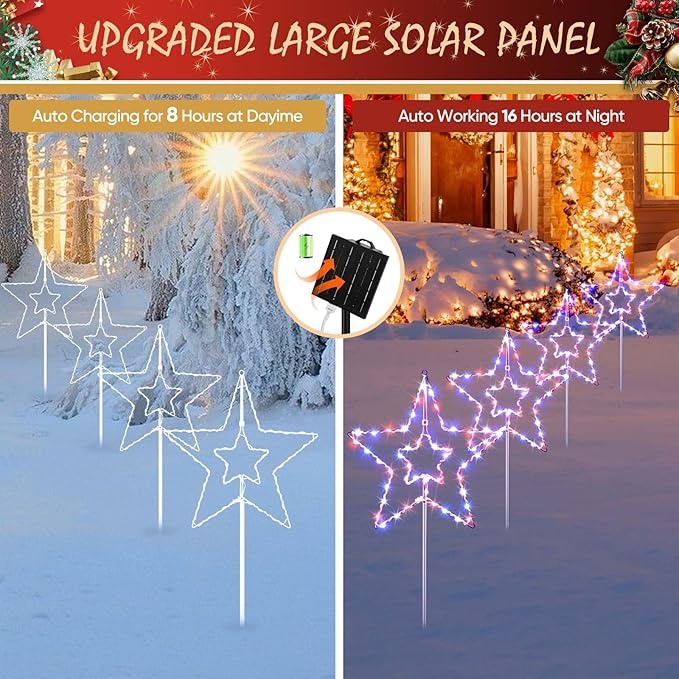 DAMEING 3 Pack 34in Solar Star Lights, Large Solar Garden Decorative Star Lights, Solar Landscape Lighting for Outdoor Lawn Yard Walkway Pathway Garden Decor(Multi-Colored)