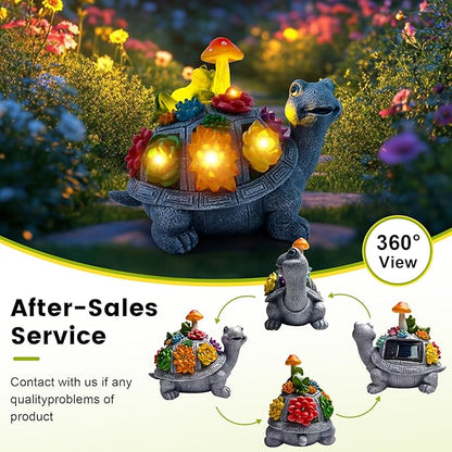 Solar Garden Outdoor Statues Turtle with Succulent and 9 LED Lights - Lawn Decor Tortoise Statue for Patio, Balcony, Yard Ornament - Unique Housewarming Gifts（8.5 Inch）
