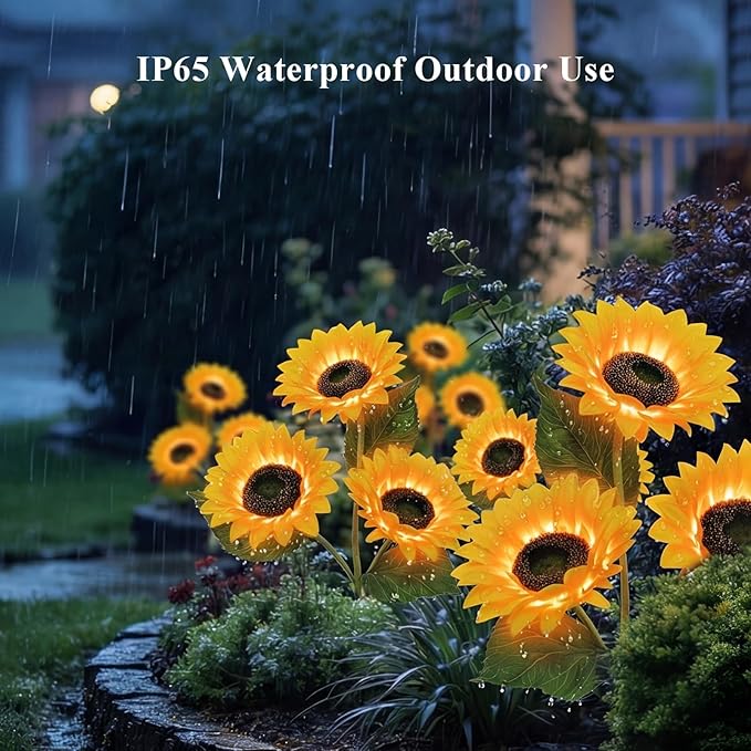 Solar Sunflower Lights Outdoor, 2 Pack Waterproof Artificial Flowers for Grave Decorations - Solar Powered Grave | Lumora
