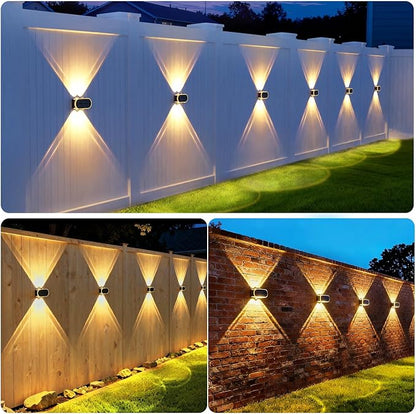 Ellasay Solar Fence Lights Outdoor: Waterproof IP65 with Dual LED Up Down Wall Lighting 3 Color Modes Diamond Crystal Cut Design Easy to Install for Garden Backyard Patio 6 Pack