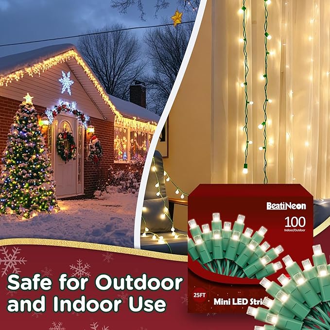 Christmas String Lights (Warm White -Breathing, 33.3FT), Mini LED String Lights, Waterproof Fairy Lights for Outdoor Indoor Holiday Party Patios Wedding Valentines Day Halloween Xmas Decor