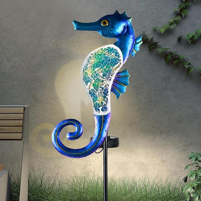 Yiosax-Solar Outdoor Lights Decorative-Yard Outdoor Decorative - Garden Stakes Octopus & Seahorse Decorative Waterproof 7 LED Light Decor Ocean Beach Theme for Lawn Path Yard Decoration Gift Idea
