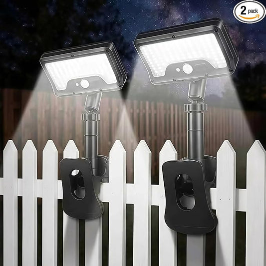 Solar Lights Outdoor, Motion Sensor Clip On Lights for Fence Gutter, 92 LED 600LM IP65 Waterproof Security Lights, Solar Powered Motion Activated Light for Deck Patio Yard (2)