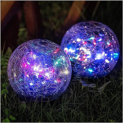 Solar Ball LED Lights Crackle Glass Globe Garden Stake Lamp Yard Art Decor for Yard Pathway Patio Lawn Decoration (Colorful)