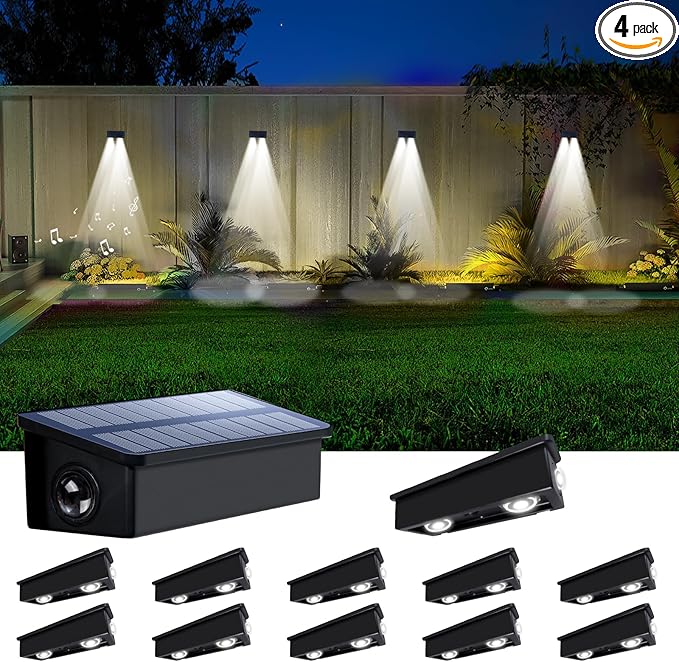 Solar Fence Lights Outdoor Waterproof LED Spot Lens for Step, Wall, Deck, Patio, Yard, Rail, Garage, Pool, Stair, Balcony, Walkway, Garden Landscaping Enhanced Security Easy Install Cool White 12 pack