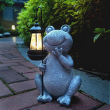Frog Solar Garden Statues,Resin Frog Figurine Decorations with Solar Lights Lantern, Outdoor Figurines Lawn Garden | Lumora