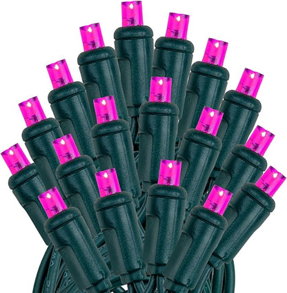 Novelty Lights 25ft 50 LED Pink Christmas Lights Outdoor/Indoor, 6" Spacing, Green Wire String Lights for Festive Xmas Lighting, IP55, UL Listed, Dimmable, Connectable
