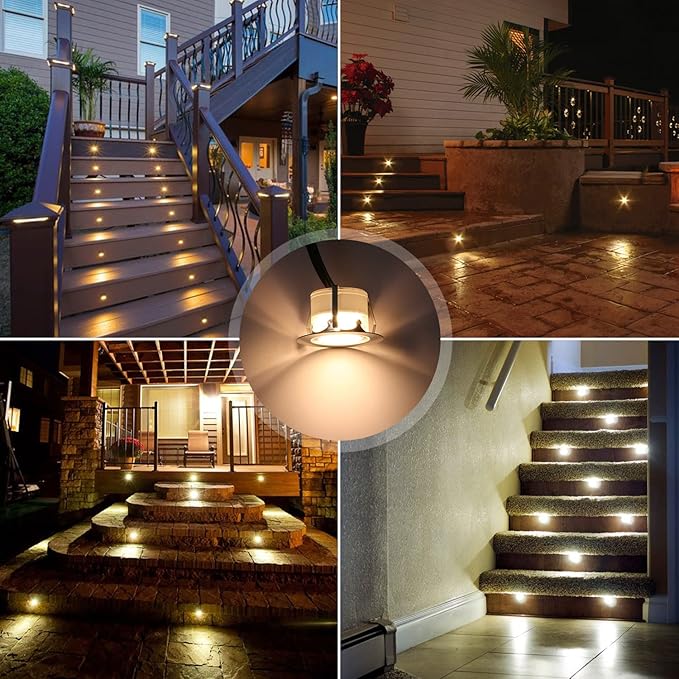 Led Deck Lights Outdoor Waterproof Low Voltage Stainless Steel 1W Outdoor Yard Garden Decoration Lamps Landscape Pathway Patio Step Stairs LED In-ground Lights Silver Border(20pcs, Warm White)
