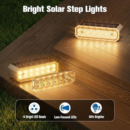 NIORSUN Solar Step Lights, 12 Pack Outdoor Horizontal Lights for Steps, Deck, Stairs, Dock & Pathway - Bright 3000K Warm White, Auto On/Off, IP67 Waterproof