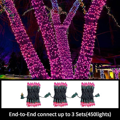 LAMPHOME Pink Lights for Valentines Day Decor, 300light 63.8FT(2pk of 150L) Pink Christmas String Fairy Lights Green Wire Plug in for Bedroom Indoor Outdoor Girl's Room Valentines Decorations