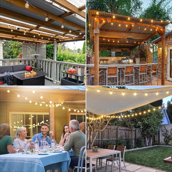 Outdoor String Lights 25 ft, G40 Led Patio Light with 13pcs Bulbs, Shatterproof Waterproof Dimmable Connectable Hanging Globe Outdoor Lights for Party, Cafe, Backyard, Balcony, Bistro,Gift, Black