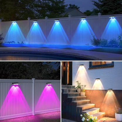Brightever Solar Fence Lights Outdoor 8-Pack, Waterproof Solar Powered LED Fence Light with Warm White & 6 RGB Colors & 2 Lighting Modes for Deck, Step, Stair, Fence, Outside, Patio, Garden, Backyard