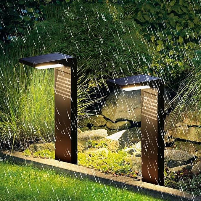 Asixxsix Solar Garden Lights, Outdoor Solar Pathway Lights with Battery Operated, 2 Color Temperatures Adjustable Brightness Levels, Solar Outdoor Lights for Garden, Landscape,
