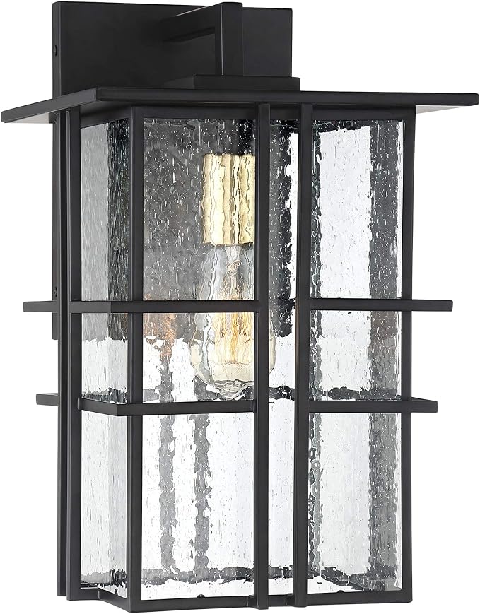 Possini Euro Design Arley Modern Outdoor Wall Light Fixture Black Geometric Frame 16" Seedy Glass for Exterior Barn Deck House Porch Yard Patio Outside Garage Front Door Garden Home Roof Lawn
