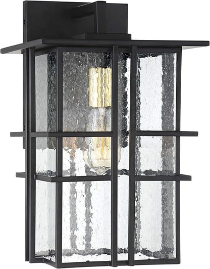 Possini Euro Design Arley Modern Outdoor Wall Light Fixture Black Geometric Frame 16" Seedy Glass for Exterior Barn Deck House Porch Yard Patio Outside Garage Front Door Garden Home Roof Lawn