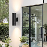 mirrea 14" Modern Outdoor Porch Light Patio Light in 2 Lights with Aluminum Cylinder and Tempered Glass Cover | Lumora