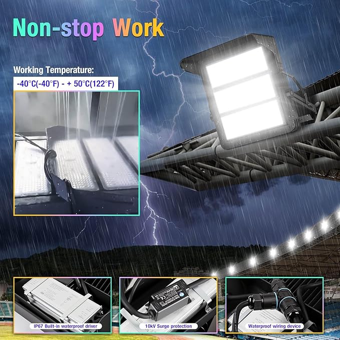 ledmo 750W Dimmable LED High Mast Stadium Light, Outdoor 90000LM Super Bright Floodlight Commercial 100-277V 5000K Daylight IP66 Adjustable Waterproof Arena Lighting for Sport Court