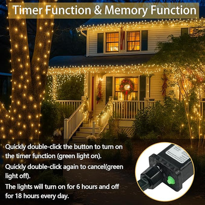 2-Pack 66FT 200 LED String Lights Indoor Outdoor Waterproof, Christmas Lights on Clear Wire, 13 Modes Twinkle Fairy String Lights for Xmas Tree Wedding Decorations Party Bedroom Garden (Warm White)