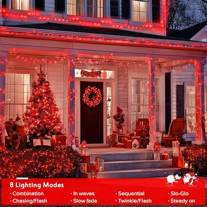 JMEXSUSS 150 LED Red Christmas Lights Indoor Outdoor Waterproof, Connectable 59 Ft Red String Lights Plug in, 8 Modes Twinkle Fairy Light for Bedroom Patio Party Tree Holiday Decor (Pack of 2)