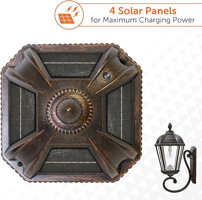 Gama Sonic Solar Outdoor Wall Light, Royal Bulb Exterior Sconce Lamp, Weathered Bronze Finish Aluminum, Rain Water | Lumora