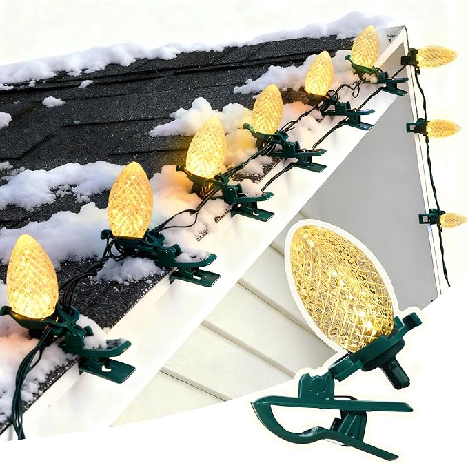TW SHINE C9 Christmas Lights Outdoor with 100 Count Clips, 100 LED 66 FT Christmas String Lights Outdoor and Timer, Waterproof Connectable for Yard Xmas Tree House Decorations (Warm White)