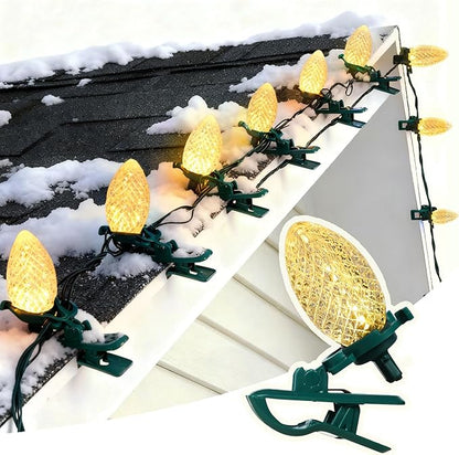 TW SHINE C9 Christmas Lights Outdoor with 100 Count Clips, 100 LED 66 FT Christmas String Lights Outdoor and Timer, Waterproof Connectable for Yard Xmas Tree House Decorations (Warm White)