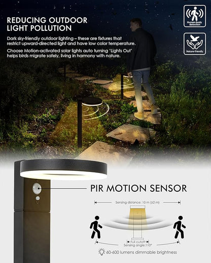 Yoolax Solar Pathway Lights Outdoor Motion Sensor Landscape Lights 2 Pack Aluminum Dual-use Path Lights for Garden, Patio, Yard, Driveway,Deck (Round)