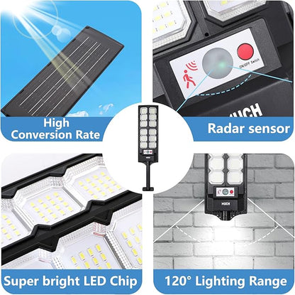Solar Street Lights Outdoor 800W with Motion Sensor & Remote, IP67 Waterproof Wall Light, 6Hrs Bright LED for Garden/Yard/Street, Wireless Radar Sensing & Auto On/Off