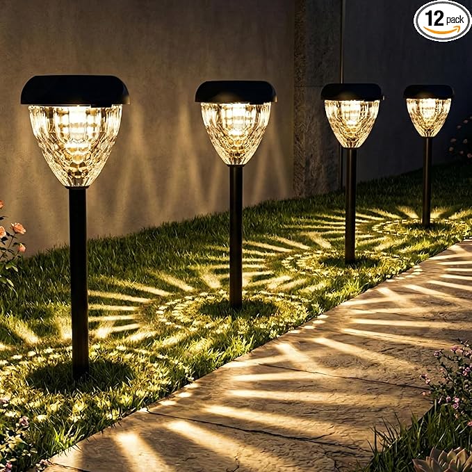 Ensenior Solar Pathway Lights Outdoor - 14.17" Height, 3000K LED Landscape Garden Lights, IP65 Waterproof, Tool-Free Auto ON/Off for Garden Yard Patio Walkway Landscape, 12-Pack