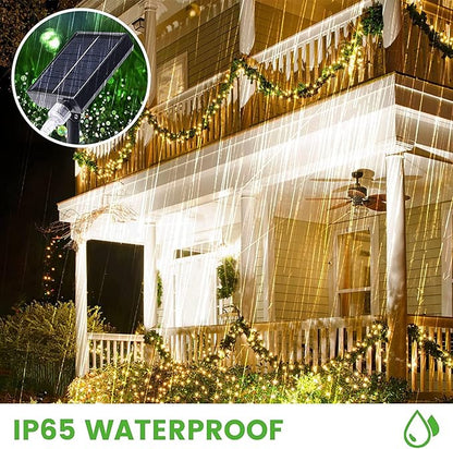 Solar String Lights Outdoor, Waterproof Natural Hemp Rope Lights with Remote/Rechargeable Port,Dimmable Outdoor Solar Light Cafe Lights for Garden Bistro Party Porch Yard Balcony (200led 10m)