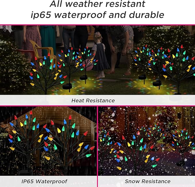 Christmas Outside Decorations Solar Pathway Lights-2PACK 40LED Multicolor C6 Strawberry Lights Xmas Decor,Outdoor Solar Christmas Lights for Garden Yard Path Party Decor