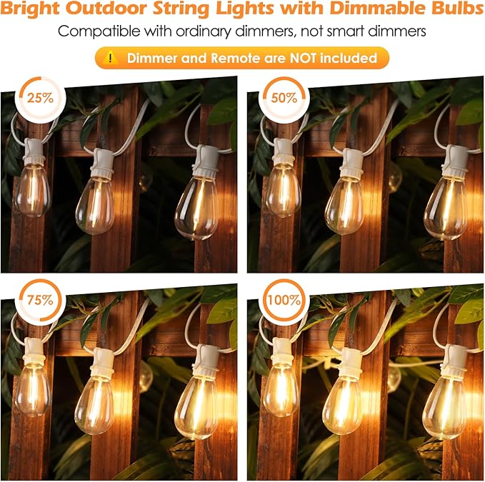 192FT(2x96FT) LED Outdoor String Lights, Linkable Patio Light with 60+3 2700K Waterproof Dimmable Hanging Bulbs for | Lumora