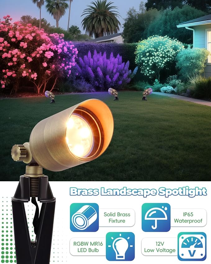 Low Voltage Landscape Lighting, Halloween Spotlight Outdoor, Color Changing Landscape Light, 12V Brass Spot Light | Lumora