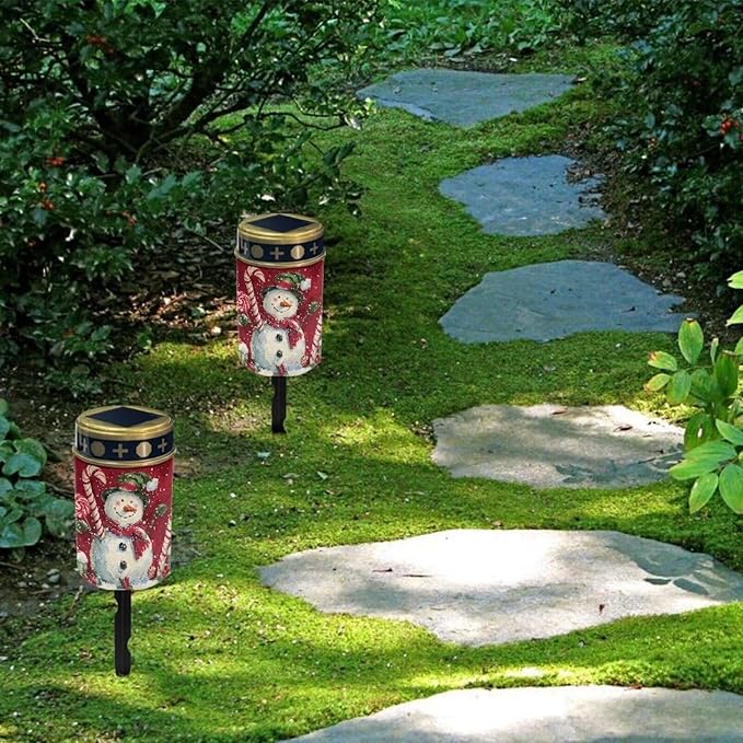 Garden Decor Solar Light Cute Snowman-Christmas Outdoor Stake Patio Yard Lawn Porch Pathway Grave Solar Lights for Cemetery Christmas Outside Waterproof Decorations