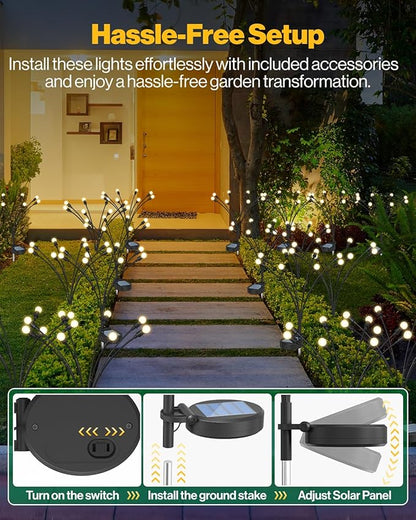 Sunco Solar Firefly Pathway Lights, Swaying Outdoor Garden Landscape Lighting, 2400K Warm White, Waterproof Yard Patio Ground Lights, Cross Spike Stake for Easy in Ground Install 3 Pack.