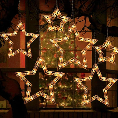 Minetom Christmas Star Icicle String Lights with 6 Drops - 9ft Star Window Lights with 100 Mini Bulbs, Plug-in Connectable Curtain Hanging Lights for Christmas Home Indoor Outdoor Party Holiday Decor
