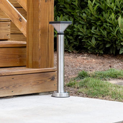 Gama Sonic Luxor Bollard Outdoor Solar Pathway Light, Silver Stainless, 20.25-inch Lamp Height, Sidewalk, Path, Driveway, 50 Lumens (144i58070)
