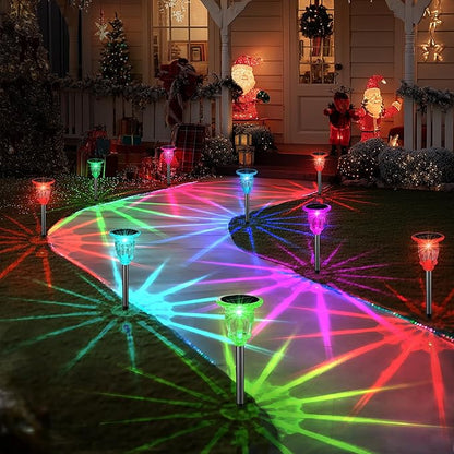 Solar Pathway Lights Outdoor 2 Pack, 10 Modes RGB Color Changing & White Solar Garden Lights, 17.5" IP65 Waterproof Glass Stainless Steel Solar Powered Landscape Lights for Yard Walkway Driveway Patio