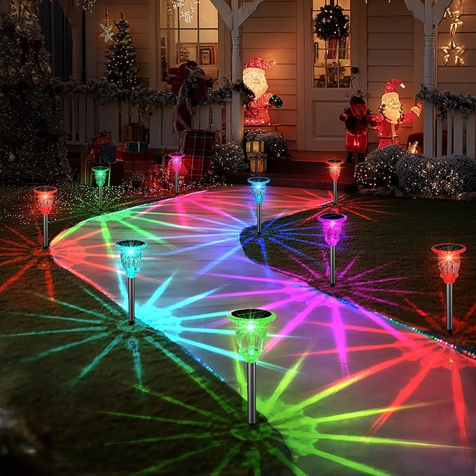 Solar Pathway Lights Outdoor 4 Pack, 10 Modes RGB Color Changing & White Solar Garden Lights, 17.5" IP65 Waterproof | Lumora
