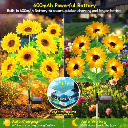 Solar Lights Outdoor Garden Decor, Upgraded 6 Pack with 36 Sunflowers, Auto On/Off Solar Flowers, Waterproof Garden Lights for Yard Patio, Gift for Mother