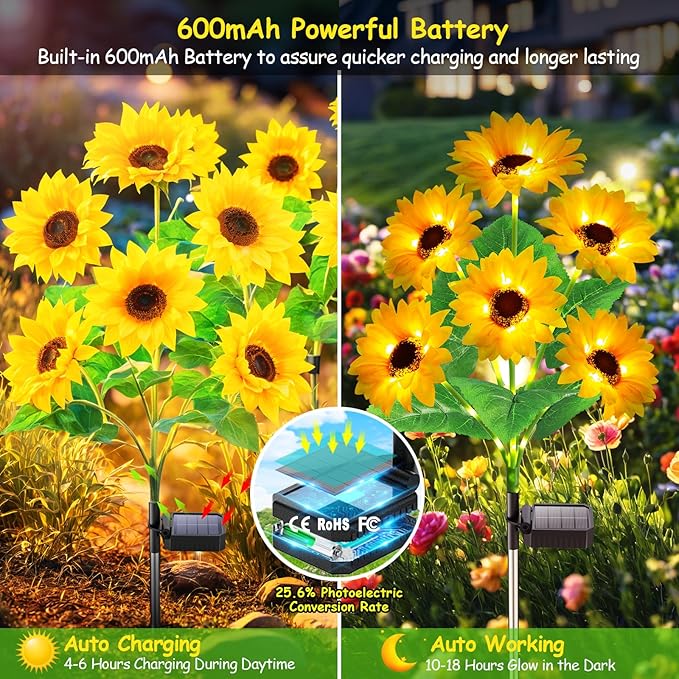 GARPAR Solar Garden Lights Outdoor, Upgraded 3 Pack with 18 Bigger Solar Sunflowers, Auto On/Off Lifelike Garden Decor, Bright Waterproof Outdoor Decorations for Yard Patio