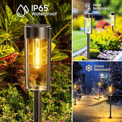 Solar Pathway Lights Outdoor 4 Pack, Bright Solar Path Lights Outside Waterproof, Walkway Light Solar Powered Landscape Lights for Driveway Lawn Patio Sidewalk Yard (4 Pack, Round)