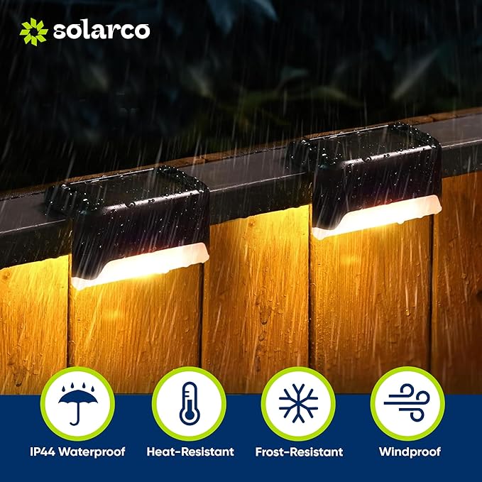 Solar Deck Lights Outdoor, Solar Step Lights Waterproof Led for Outdoor Stairs, Gutter Lights, Step, Fence, Yard, Patio, and Pathway (Warm White) (4 Packs)