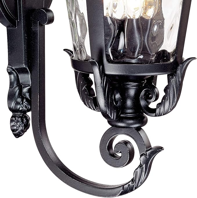 John Timberland Casa Marseille European Outdoor Wall Light Fixture Textured Black Scroll Arm 31" Clear Hammered | Lumora